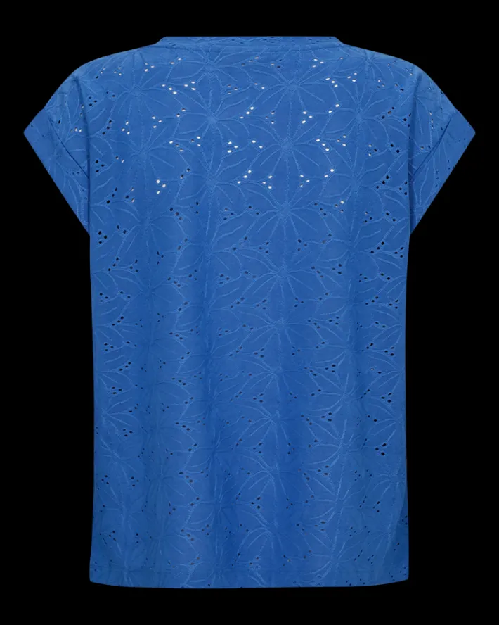 FREEQUENT FQBLOND - BLOMSTRET T-SHIRT - BLÅ