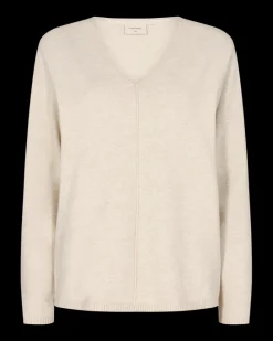 FREEQUENT FQCLAURA - PULLOVER MED V-UDSKÆRING - BEIGE