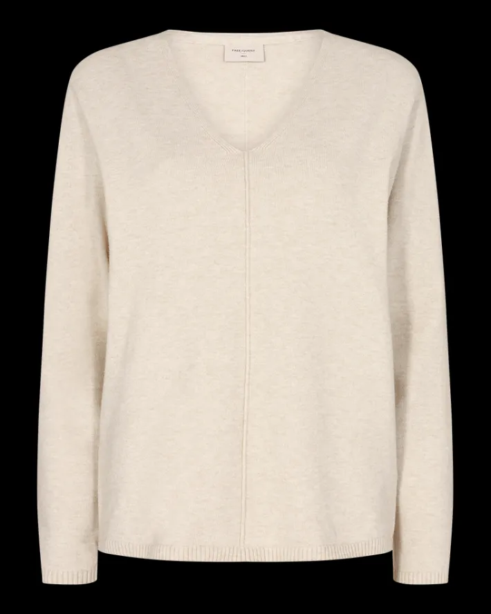 FREEQUENT FQCLAURA - PULLOVER MED V-UDSKÆRING - BEIGE