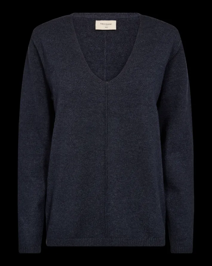 FREEQUENT FQCLAURA - PULLOVER MED V-UDSKÆRING - BLÅ