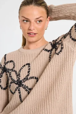 FREEQUENT FQCOX - PULLOVER - SORT OG BEIGE