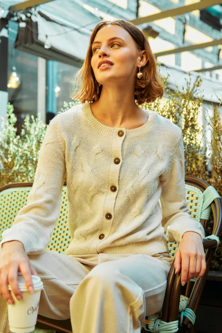 FREEQUENT FQJAZZ - STRIKKET CARDIGAN - BEIGE