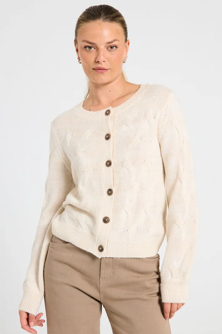 FREEQUENT FQJAZZ - STRIKKET CARDIGAN - BEIGE