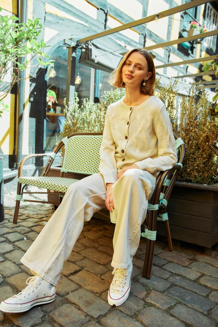 FREEQUENT FQJAZZ - STRIKKET CARDIGAN - BEIGE