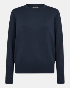 FREEQUENT FQKATIE - FINSTRIKKET PULLOVER - BLÅ