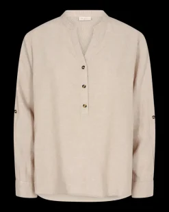 FREEQUENT FQLAVA - HØRSKJORTE MED V-HALS - BEIGE