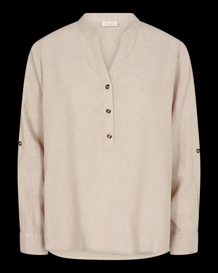 FREEQUENT FQLAVA - HØRSKJORTE MED V-HALS - BEIGE