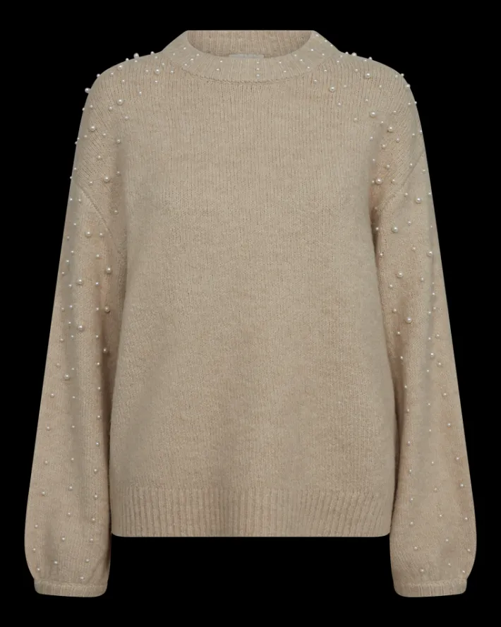 FREEQUENT FQPEARL - PULLOVER MED PERLER - BEIGE
