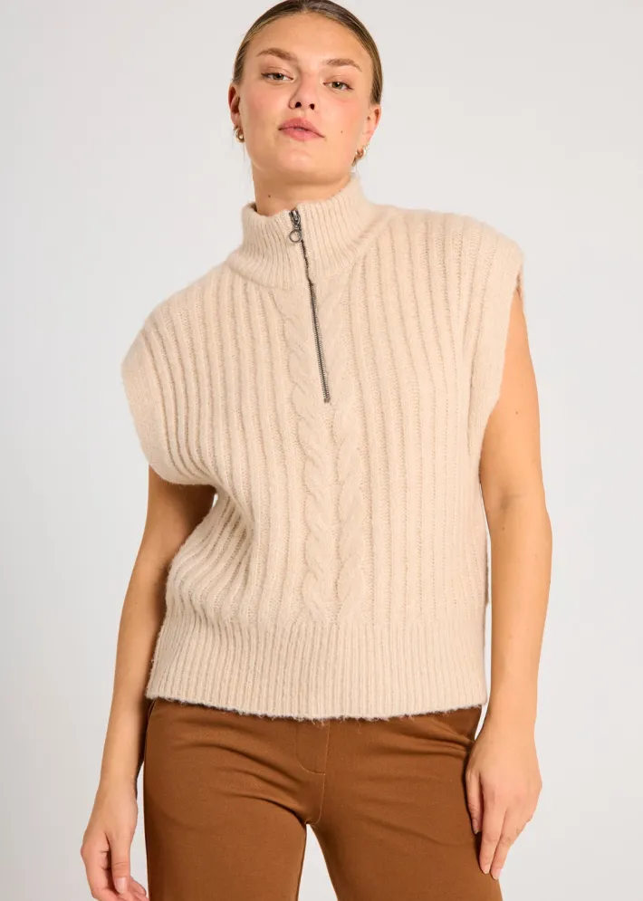 FREEQUENT FQSILA - KORT STRIKKET VEST - BEIGE