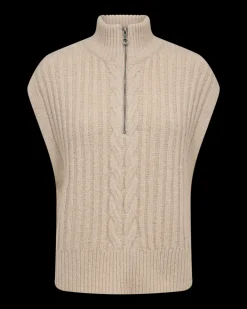 FREEQUENT FQSILA - KORT STRIKKET VEST - BEIGE