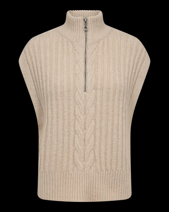 FREEQUENT FQSILA - KORT STRIKKET VEST - BEIGE