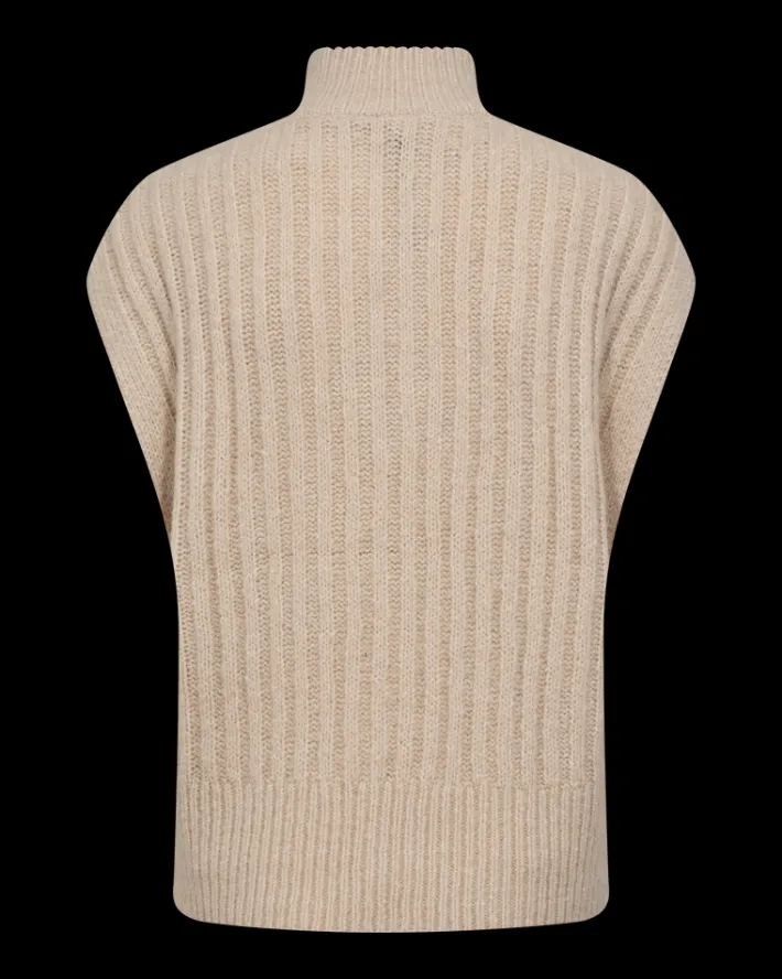 FREEQUENT FQSILA - KORT STRIKKET VEST - BEIGE
