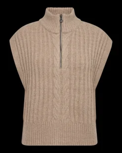 FREEQUENT FQSILA - KORT STRIKKET VEST - BEIGE