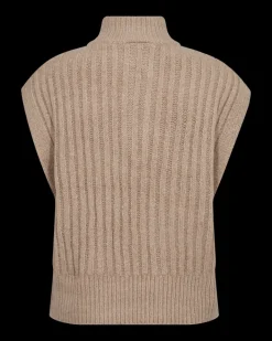 FREEQUENT FQSILA - KORT STRIKKET VEST - BEIGE