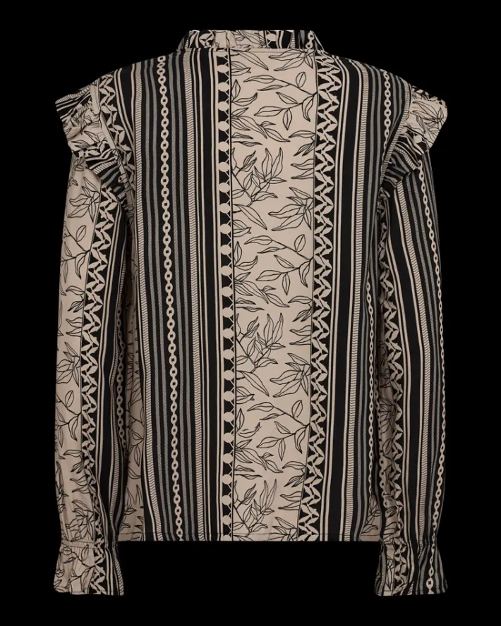 FREEQUENT FQTIDY - MØNSTRET BLUSE - SORT OG BEIGE